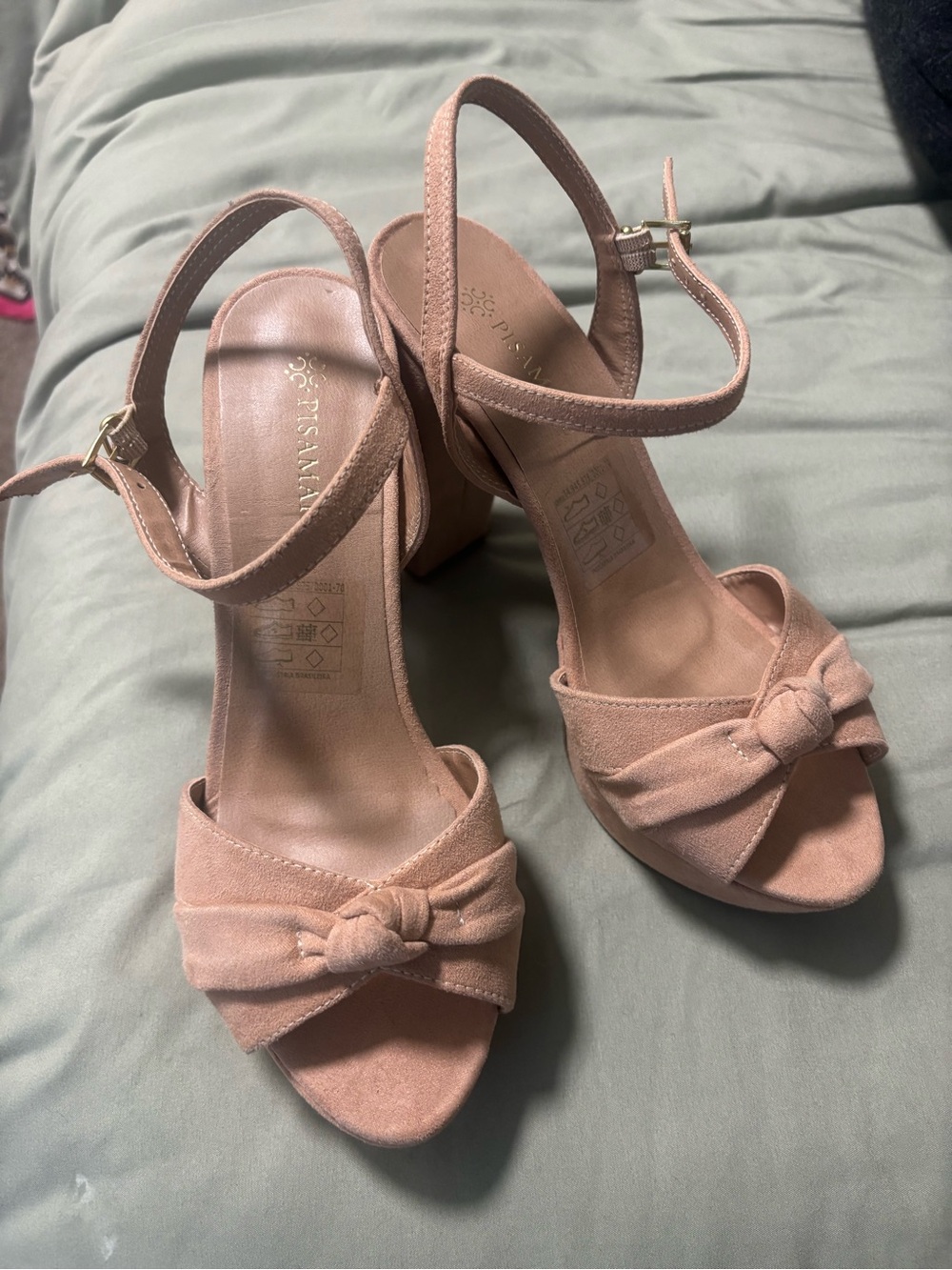 Blush Knot Front Ankle Strap Block Heels